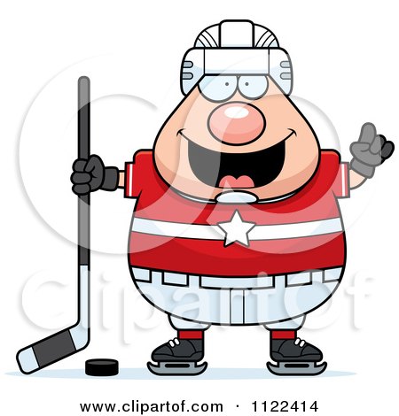 Cartoon Of A Chubby Hockey Player Man With An Idea - Royalty Free Vector Clipart by Cory Thoman