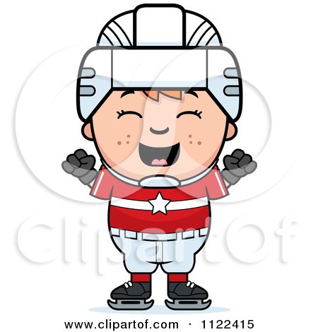 Cartoon Of A Happy Red Haired Hockey Boy Cheering - Royalty Free Vector Clipart by Cory Thoman