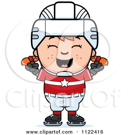 Cartoon Of A Happy Red Haired Hockey Girl Cheering - Royalty Free Vector Clipart by Cory Thoman