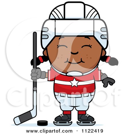 Cartoon Of A Happy Black Hockey Girl - Royalty Free Vector Clipart by Cory Thoman