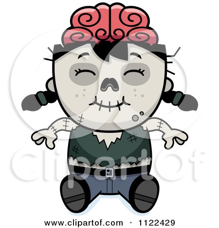 Cartoon Of A Happy Zombie Girl Sitting - Royalty Free Vector Clipart by Cory Thoman