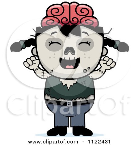 Cartoon Of A Happy Zombie Girl Cheering - Royalty Free Vector Clipart by Cory Thoman