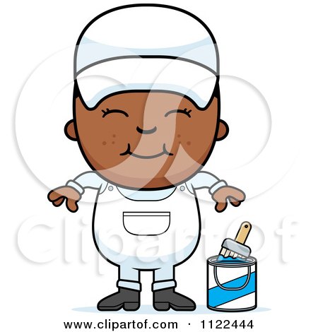 Cartoon Of A Happy Black Painter Boy - Royalty Free Vector Clipart by Cory Thoman