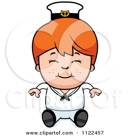 Cartoon Of A Happy Red Haired Sailor Boy Sitting - Royalty Free Vector Clipart by Cory Thoman