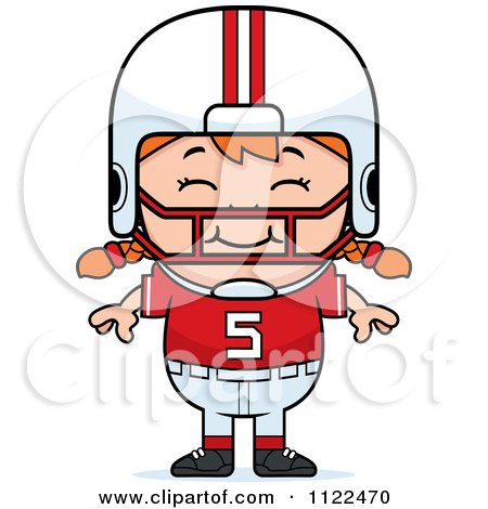 Cartoon Of A Happy Red Haired Football Player Girl - Royalty Free Vector Clipart by Cory Thoman