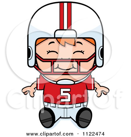 Cartoon Of A Happy Red Haired Football Player Boy Sitting - Royalty Free Vector Clipart by Cory Thoman