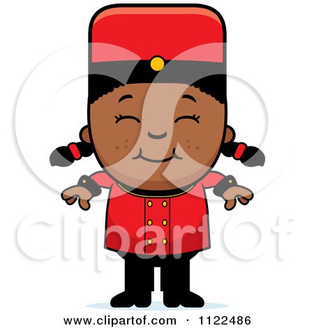 Cartoon Of A Black Bellhop Hotel Girl Smiling - Royalty Free Vector Clipart by Cory Thoman