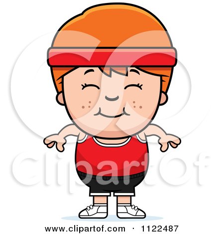 Cartoon Of A Happy Red Haired Fitness Gym Boy - Royalty Free Vector Clipart by Cory Thoman