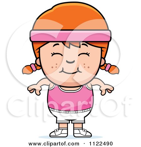 Cartoon Of A Happy Red Haired Fitness Gym Girl - Royalty Free Vector Clipart by Cory Thoman