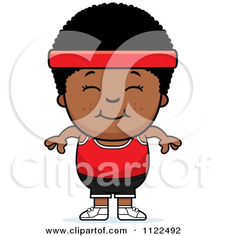 Cartoon Of A Happy Black Fitness Gym Boy - Royalty Free Vector Clipart by Cory Thoman