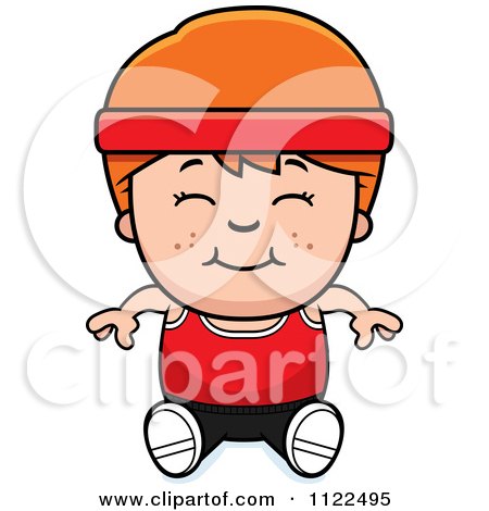 Cartoon Of A Happy Red Haired Fitness Gym Boy Sitting - Royalty Free Vector Clipart by Cory Thoman