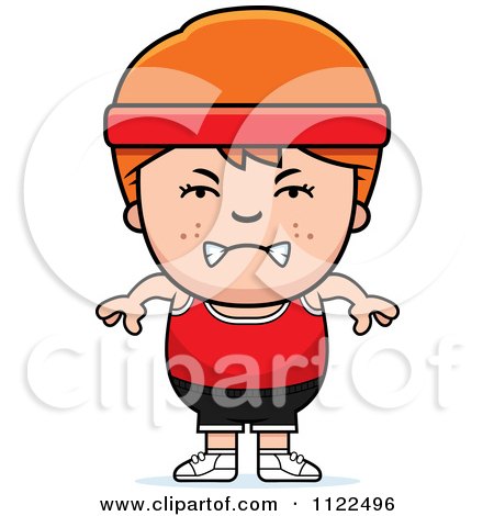 Cartoon Of An Angry Red Haired Fitness Gym Boy - Royalty Free Vector Clipart by Cory Thoman