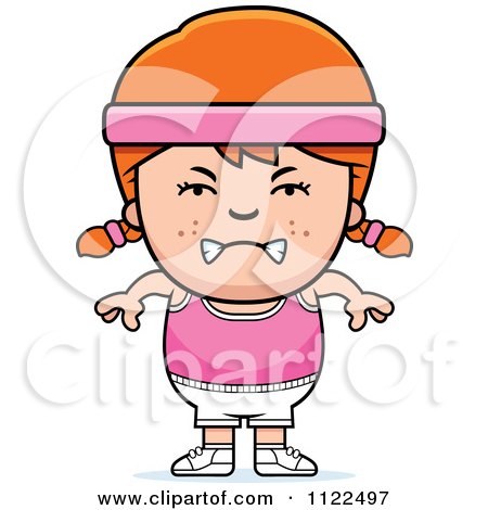Cartoon Of An Angry Red Haired Fitness Gym Girl - Royalty Free Vector Clipart by Cory Thoman