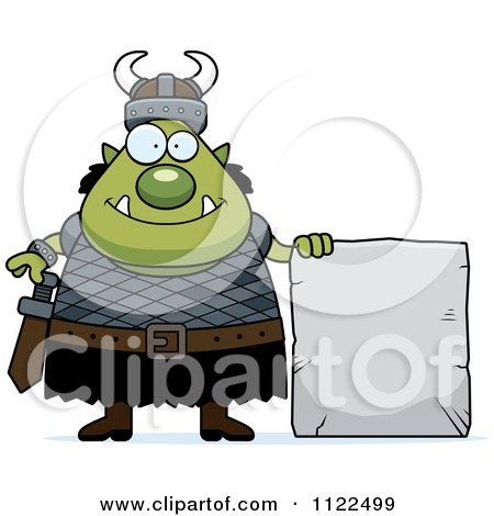 Cartoon Of A Chubby Ogre Man With A Stone Sign - Royalty Free Vector Clipart by Cory Thoman