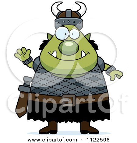 Cartoon Of A Chubby Ogre Man Waving - Royalty Free Vector Clipart by Cory Thoman