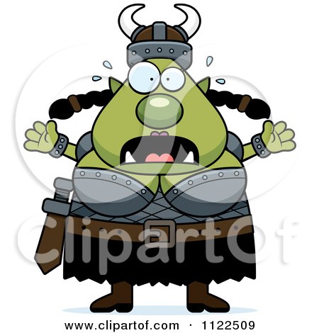 Cartoon Of A Chubby Scared Ogre Woman - Royalty Free Vector Clipart by Cory Thoman