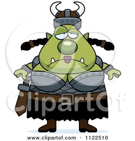 Cartoon Of A Chubby Depressed Ogre Woman - Royalty Free Vector Clipart by Cory Thoman