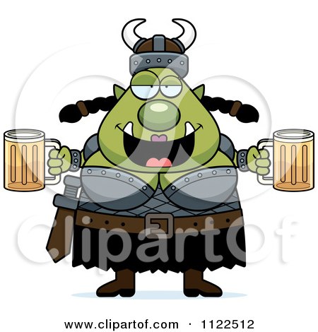 Cartoon Of A Chubby Ogre Woman With Beer - Royalty Free Vector Clipart by Cory Thoman