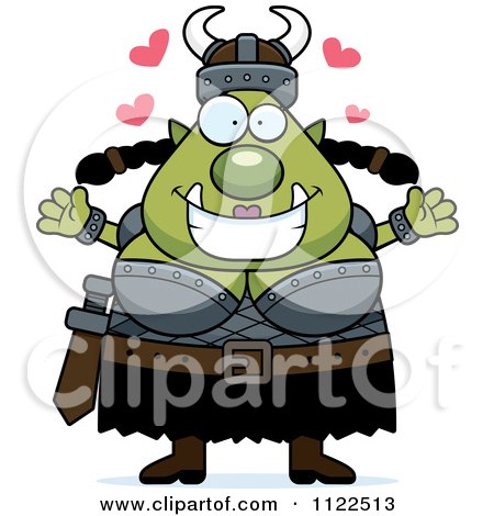 Cartoon Of A Chubby Ogre Woman With Open Arms - Royalty Free Vector Clipart by Cory Thoman