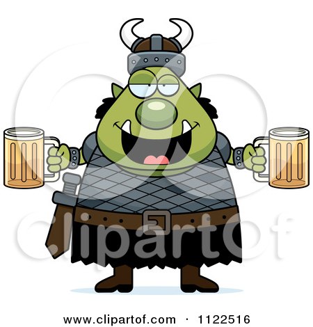 Cartoon Of A Chubby Ogre Man With Beer - Royalty Free Vector Clipart by Cory Thoman