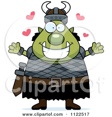 Cartoon Of A Chubby Ogre Man With Open Arms - Royalty Free Vector Clipart by Cory Thoman
