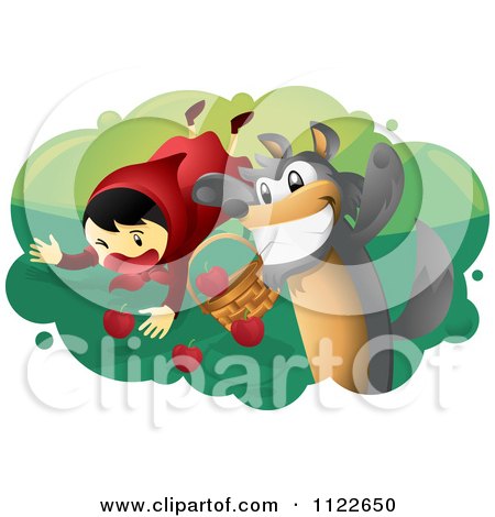 Cartoon Of The Bad Wolf Attacking Little Red Riding Hood - Royalty Free Vector Clipart by NoahsKnight