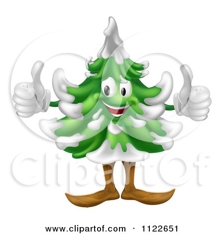 Clipart Of A Happy Christmas Or Evergreen Tree Mascot With Two Thumbs Up - Royalty Free Vector Illustration by AtStockIllustration