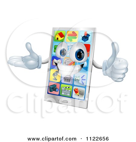 Clipart Of A 3d Happy Smart Cell Phone Mascot Holding A Thumb Up - Royalty Free Vector Illustration by AtStockIllustration