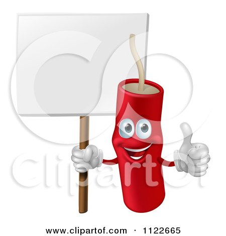 Clipart Of A Happy Dynamite Mascot Holding A Sign And A Thumb Up - Royalty Free Vector Illustration by AtStockIllustration