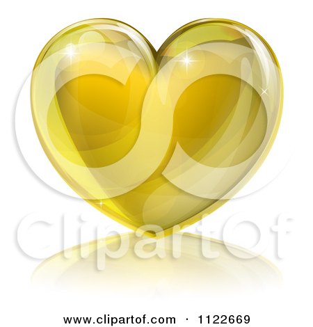 Clipart Of A 3d Golden Sparkly Heart And Reflection - Royalty Free Vector Illustration by AtStockIllustration