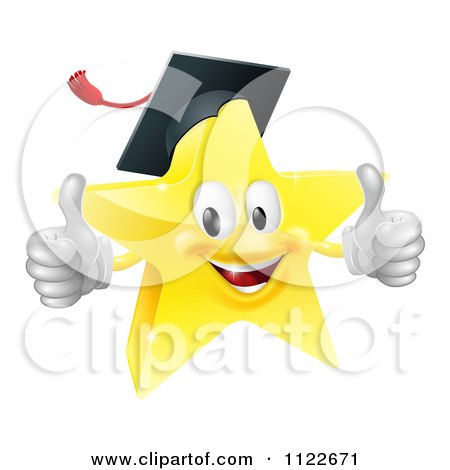 Clipart Of A 3d Star Graduate Mascot Holding Two Thumbs Up - Royalty Free Vector Illustration by AtStockIllustration
