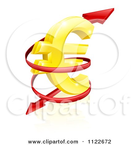 Clipart Of A 3d Arrow Spiraling Around A Golden Euro Currency Symbol - Royalty Free Vector Illustration by AtStockIllustration