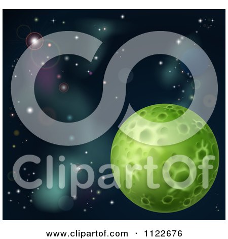 Clipart Of A Green Moon In Deep Space - Royalty Free Vector Illustration by AtStockIllustration