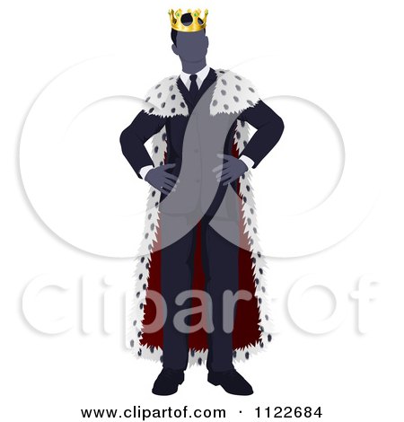 Clipart Of A Faceless Business King With Hands On His Hips - Royalty Free Vector Illustration by AtStockIllustration