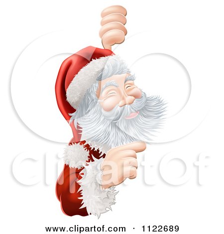 Clipart Of A Jolly Santa Pointing To A Sign - Royalty Free Vector Illustration by AtStockIllustration
