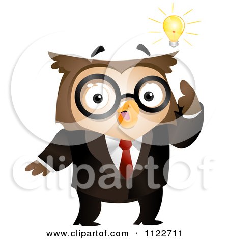 Cartoon Of A Business Owl With An Idea - Royalty Free Vector Clipart by BNP Design Studio