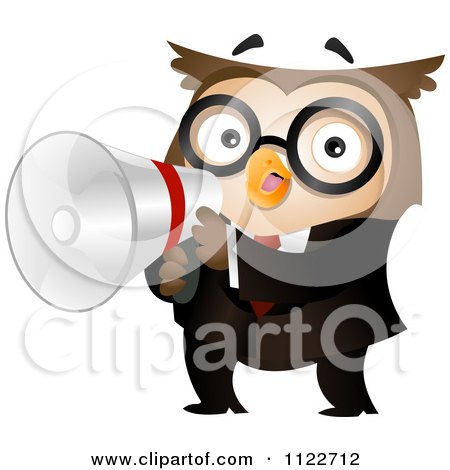 Cartoon Of A Business Owl Holding A Megaphone - Royalty Free Vector Clipart by BNP Design Studio