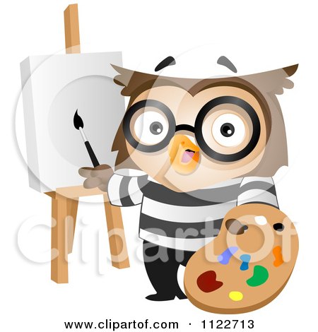 Cartoon Of An Artist Owl Painting - Royalty Free Vector Clipart by BNP Design Studio