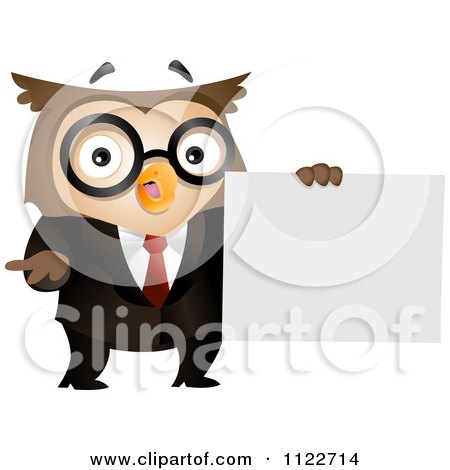 Cartoon Of A Business Owl Holding A Sign - Royalty Free Vector Clipart by BNP Design Studio