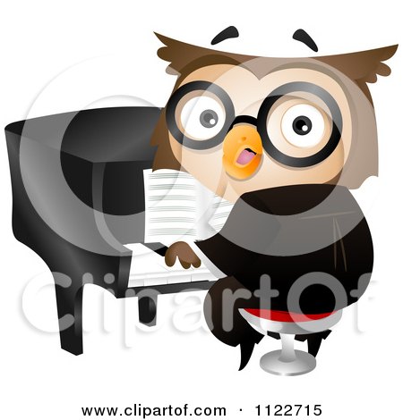 Cartoon Of A Musician Owl Playing A Piano - Royalty Free Vector Clipart by BNP Design Studio