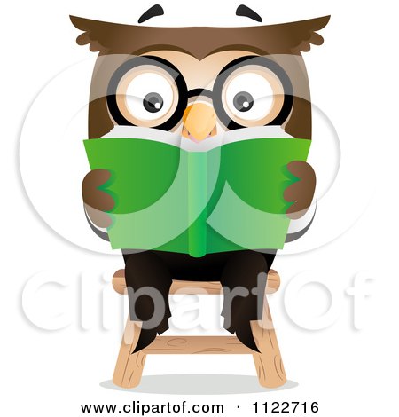 Cartoon Of A Business Owl Reading - Royalty Free Vector Clipart by BNP Design Studio