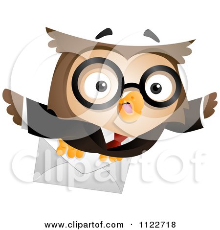 Cartoon Of A Business Owl Flying With A Letter - Royalty Free Vector Clipart by BNP Design Studio