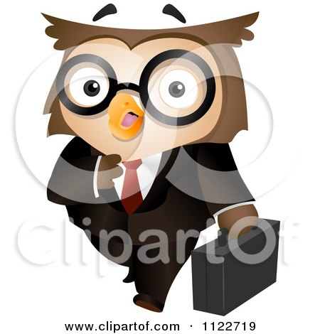 Cartoon Of A Business Owl Carrying A Briefcase - Royalty Free Vector Clipart by BNP Design Studio