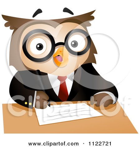 Cartoon Of A Business Owl Writing - Royalty Free Vector Clipart by BNP Design Studio