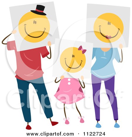 Cartoon Of A Girl And Her Parents Holding Happy Faces - Royalty Free Vector Clipart by BNP Design Studio