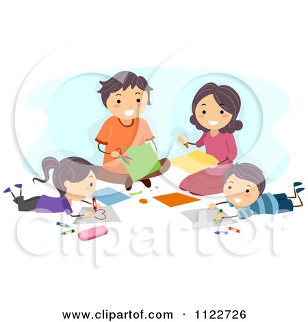 Cartoon Of A Happy Family Making Art - Royalty Free Vector Clipart by BNP Design Studio