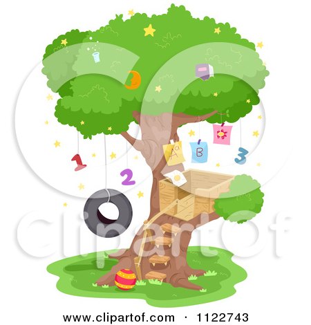 Cartoon Of A Tree House Ewith Numbers And Letters - Royalty Free Vector Clipart by BNP Design Studio