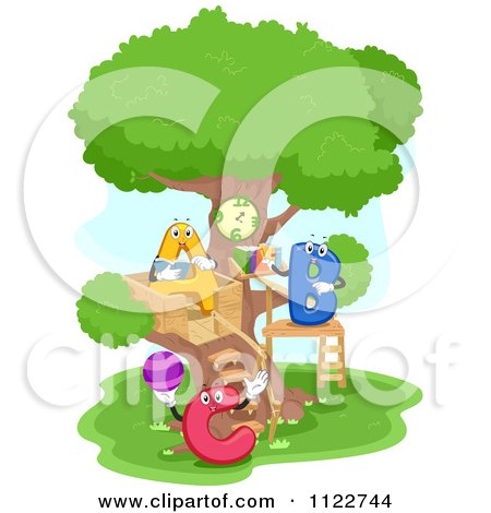 Cartoon Of A Tree House With Letter Characters - Royalty Free Vector Clipart by BNP Design Studio
