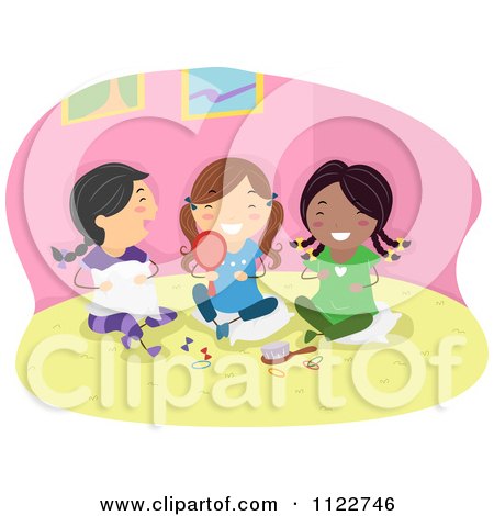 Cartoon Of Happy Girls At A Slumber Party - Royalty Free Vector Clipart by BNP Design Studio