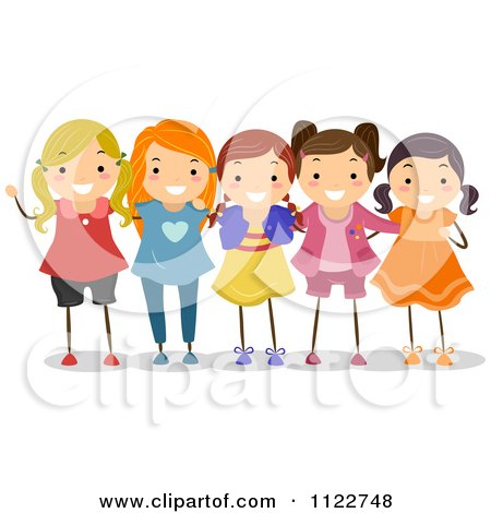 Cartoon Of A Group Of Happy Girls - Royalty Free Vector Clipart by BNP Design Studio
